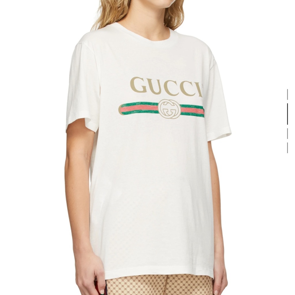 Authentic White Oversized Gucci Logo T-Shirt